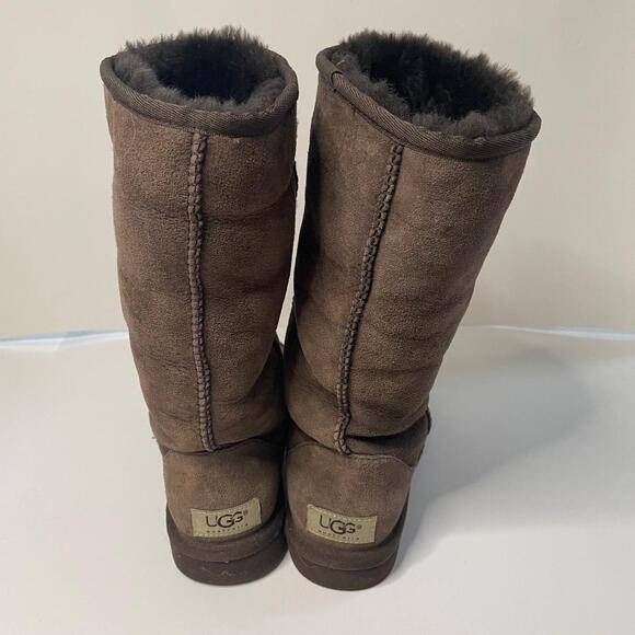 UGG Australia Leather Sheepskin Classic Tall Rollover 5815 Chestnut Brown Size 5 - Picture 7 of 9